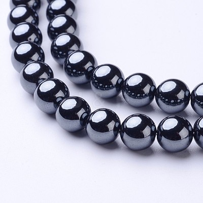 8MM Black AAA Grade Round Non-Magnetic Synthetic Hematite Beads Strands X-G-H1071-1-1