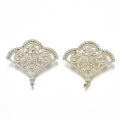 Brass Micro Pave Clear Cubic Zirconia Brooch Findings KK-N232-75-NF-1