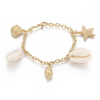 304 Stainless Steel Charm Bracelets BJEW-F383-02G-1