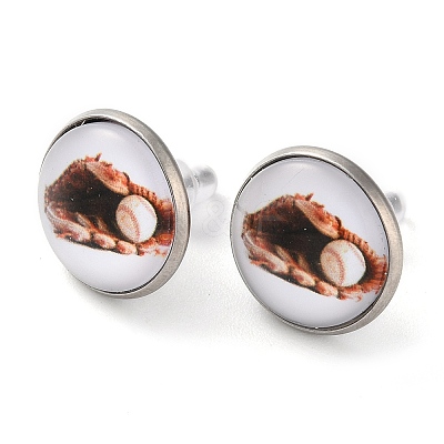 Sport Balls Glass & 304 Stainless Steel Stud Earrings for Women LS-EJEW-H005-01P-06-1