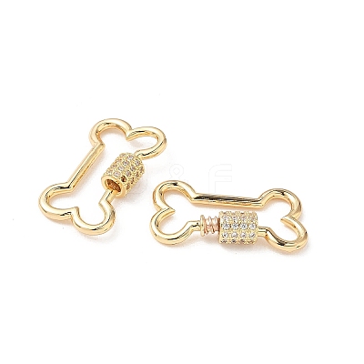 Brass Micro Pave Clear Cubic Zirconia Screw Carabiner Lock Charms KK-Z118-06G-03-1