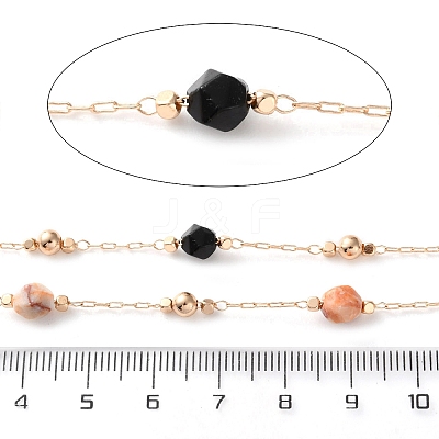 Handmade Brass & Mixed Polygon Mixed Stone Chain for Necklaces Bracelets Making CHC-F019-02G-1