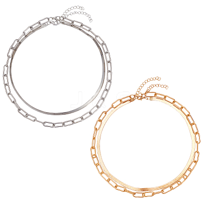 4Pcs 4 Style Alloy Paperclip & Herringbone Chain Necklaces Set NJEW-AN0001-09-1