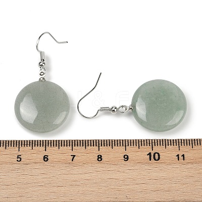 Natural Green Aventurine Flat Round Dangle Earrings EJEW-D188-03P-03-1