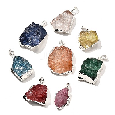 Raw Rough Natural Dyed Quartz Crystal Pendants G-G895-05S-M-1