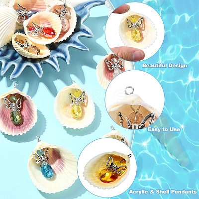 10Pcs 10 Colors Shell & Alloy Glass Angel Big Pendants PALLOY-CJ00051-1
