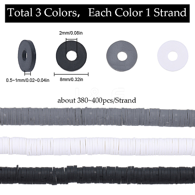 3 Strands 3 Colors Flat Round Handmade Polymer Clay Beads CLAY-SC0001-68A-1