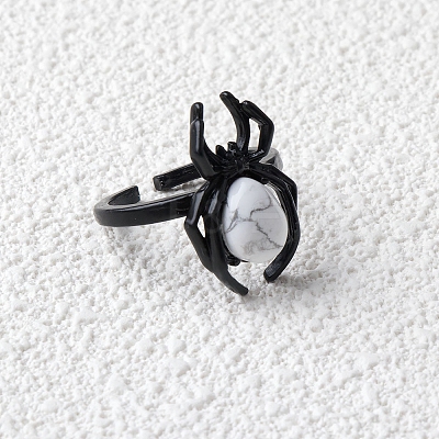 Natural Howlite Spider Open Cuff Rings PW-WGC70E9-16-1
