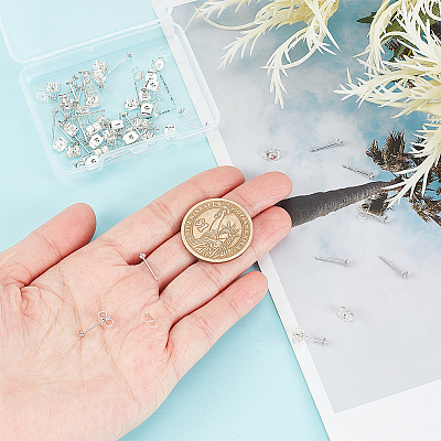 40Pcs 925 Sterling Silver Post Stud Earring Settings STER-DC0001-03-1
