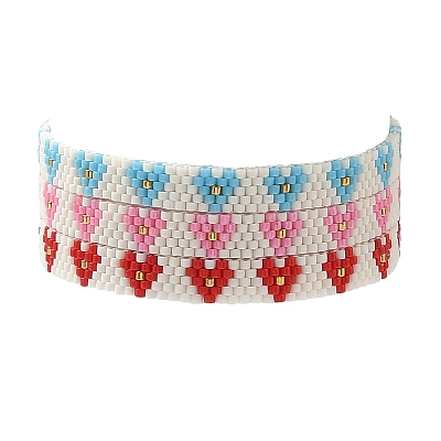 3Pcs 3 Colors Glass Seed Beaded Bracelets for Women BJEW-MZ00214-1