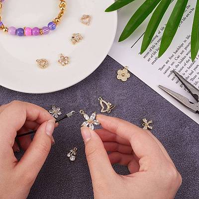 10Pcs 10 Style Rack Plating Brass Cubic Zirconia Charms ZIRC-SZ0002-25-1