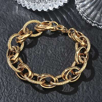 304 Stainless Steel Textured Oval Link Chain Bracelets SA-CBA2696-26G-1
