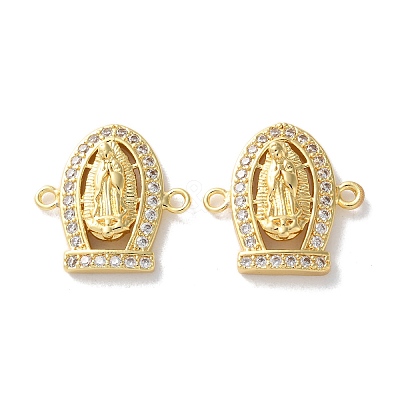 Rack Plating Brass Clear Cubic Zirconia Virgin Mary Connector Charms KK-C084-36A-G-1