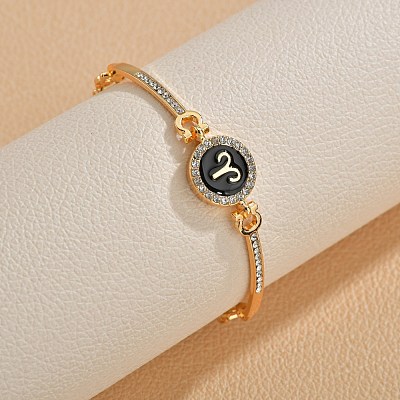 12 Constellations Golden Alloy Rhinestone Bangles for Women WG283F1-02-1