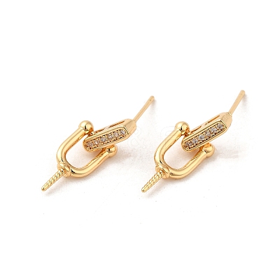 Brass Micro Pave Cubic Zirconia Stud Earring Findings KK-M270-31G-1
