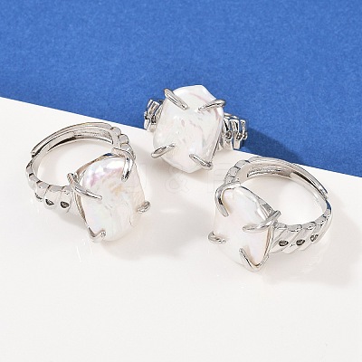 Square Natural Pearl Finger Rings RJEW-K286-09P-1