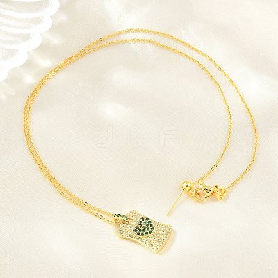 Brass Micro Pave Cubic Zirconia Rectangle with Heart Pendant Adjustable Slider Necklaces KK-CBA4547-08G-02-1