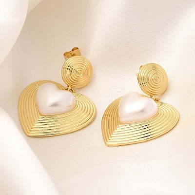 Rack Plating Heart Brass Dangle Stud Earrings EJEW-H143-16G-1