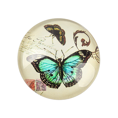Butterfly Printed Glass Half Round/Dome Cabochons GGLA-N004-18mm-C-1