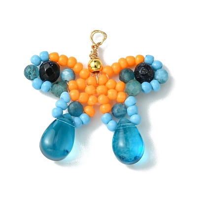 Beaded Butterfly Charms PALLOY-MZ00430-01-1