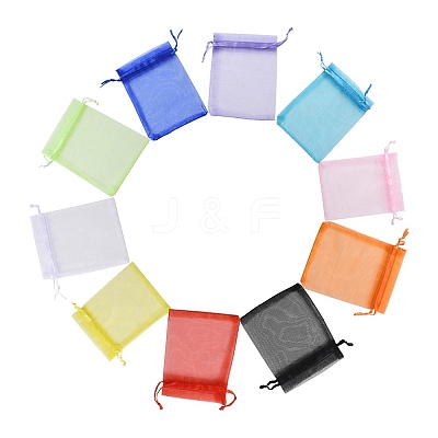 20Pcs 10 Colors Rectangle Organza Drawstring Bags CON-YW0001-31A-1
