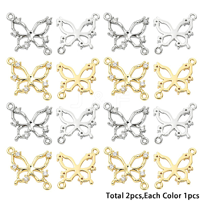 2Pcs 2 Colors Brass Pave Clear Cubic Zirconia Connector Charms KK-YW0004-27-1