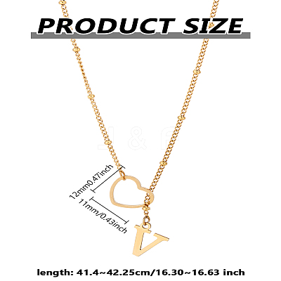 1Pc Letter & Heart Stainless Steel Lariat Necklaces for Women NJEW-LP0002-87G-V-1