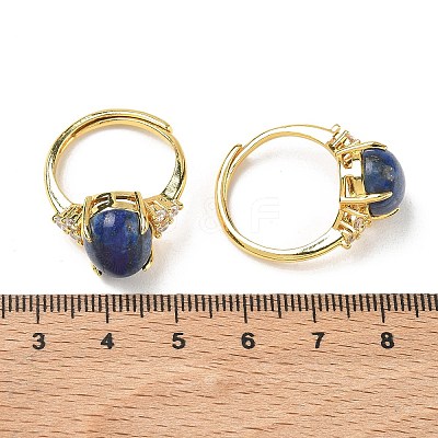 Brass Micro Pave Cubic Zirconia with Natural Lapis Lazuli Cuff Open Rings RJEW-T035-01G-B-1