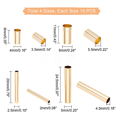 60Pcs 4 Styles Brass Tube Beads KK-PH0002-31G-1
