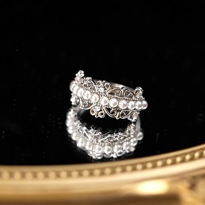Brass & Imitation Pearl Cuff Open Rings for Women WGE0FB6-01-1