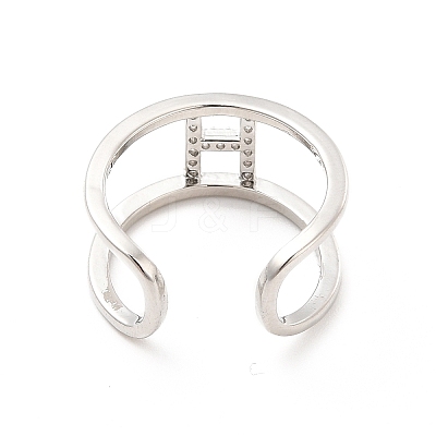 Clear Cubic Zirconia Initial Letter Open Cuff Ring RJEW-A012-01P-H-1