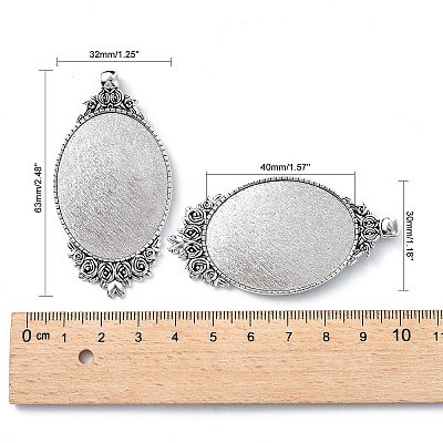 Vintage Tibetan Style Alloy Carved Rose Large Pendant Cabochon Settings LS-TIBEP-N003-28AS-1