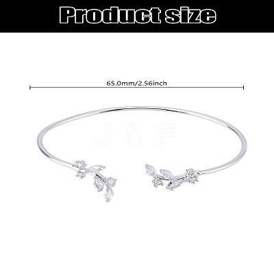 1Pc Elegant Brass Cubic Zirconia Leaf Cuff Bangles for Women BJEW-LP0003-33P-03-1