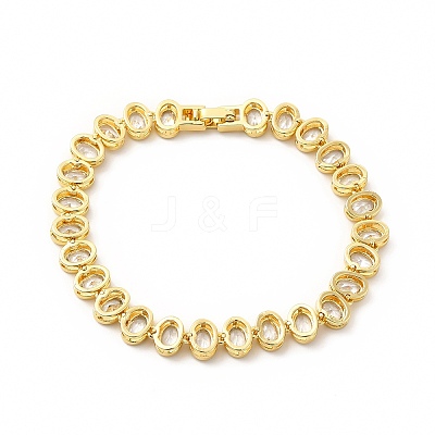 Clear Cubic Zirconia Oval Link Chain Bracelet BJEW-E073-04G-1