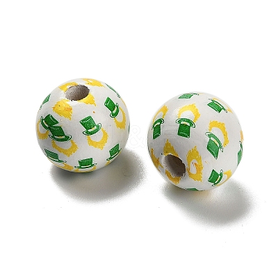 St. Patrick's Day Series Printed Schima Wood European Beads WOOD-V002-01B-1