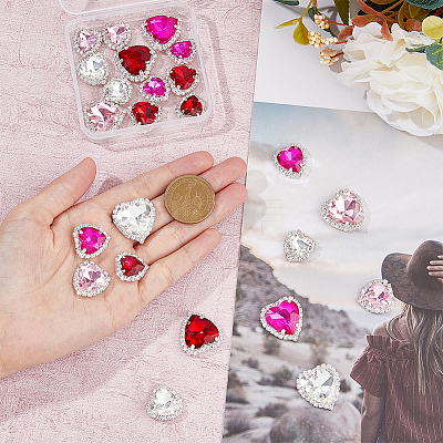 24Pcs 12 Styles Pink Series Heart Sew On Glass Rhinestones DIY-FH0005-84-1