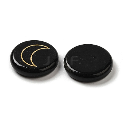 13Pcs Flat Round Natural Obsidian Rune Stones G-K335-08A-1