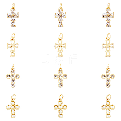 12Pcs 2 Style Rack Plating Brass Micro Pave Clear Cubic Zirconia Pendants ZIRC-HY0001-02-1