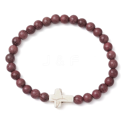 Natural Wood Beads Stretch Bracelets for Women BJEW-JB11338-04-1