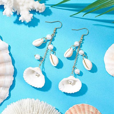 304 Stainless Steel Shell Shape Dangle Earrings EJEW-JE06382-1