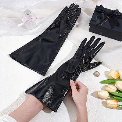 1 Pair PU Leather Long Whole Finger Gloves AJEW-CL0005-12B-1
