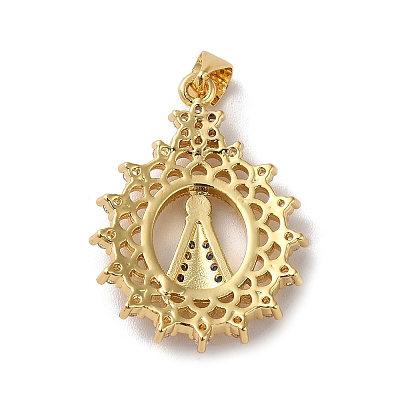 Rack Plating Brass Micro Pave Clear Cubic Zirconia Pendants KK-F853-04G-1