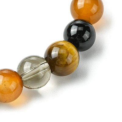Synthetic Smoky Quartz & Natural Tourmaline & Carnelian & Tiger Eye Round Beaded Stretch Bracelets BJEW-JB10910-04-1