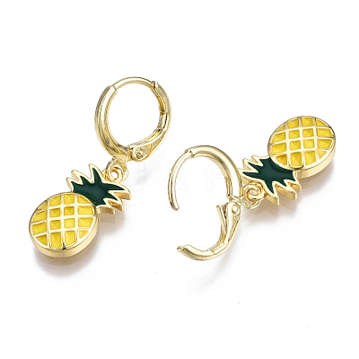 Brass Enamel Huggie Hoop Earrings EJEW-T014-24G-NF-1