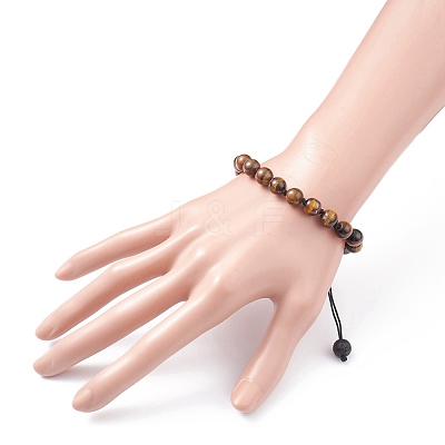 8mm Round Natural Tiger Eye Braided Beads Bracelet BJEW-JB07083-01-1