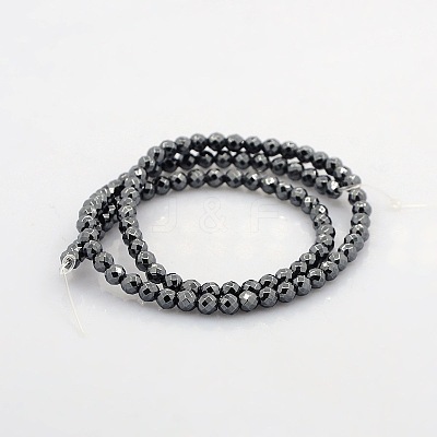 Faceted Round Non-magnetic Synthetic Hematite Beads Strands G-P061-60-4mm-1