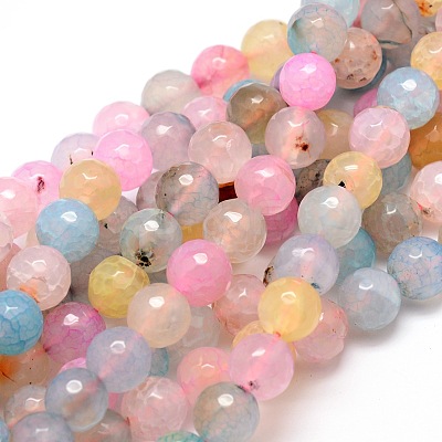 Dyed Natural Agate Faceted Round Beads Strands X-G-E320E-10mm-04-1
