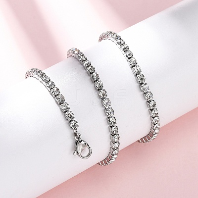 3MM 304 Stainless Steel Rhinestone Cup Chain Necklaces for Women NJEW-G175-01P-02-1