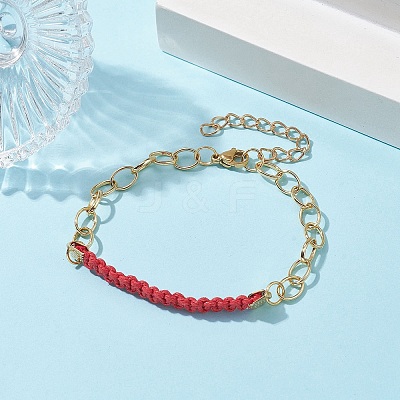 Waxed Cotton Cords Braided Link Bracelets BJEW-JB09963-05-1