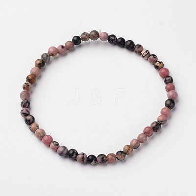 Natural Rhodonite Round Bead Stretch Bracelets BJEW-L594-B06-1